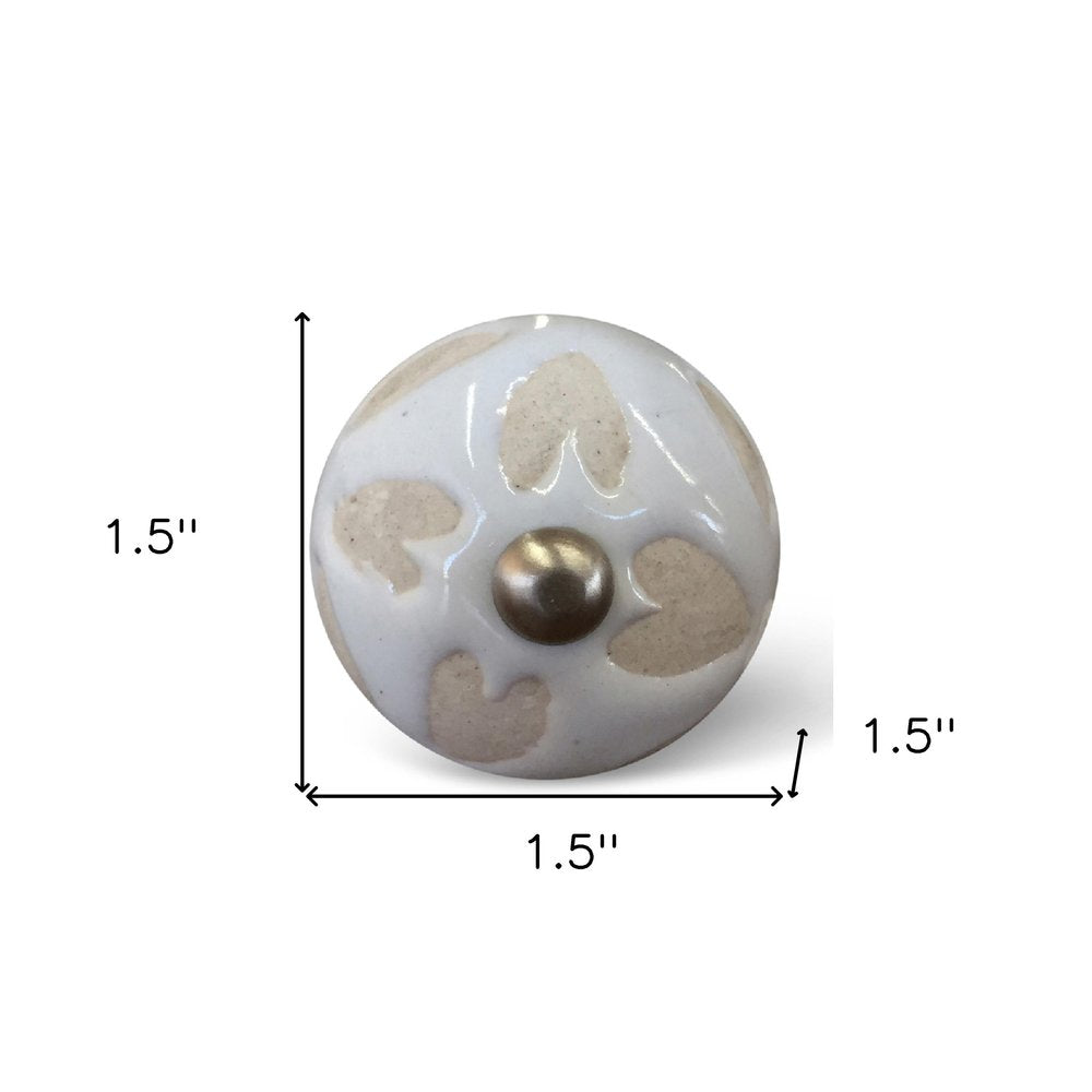 Set of Eight Beige And White Ceramic And Metal Drawer Pull Knobs