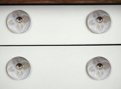 Set of Eight Beige And White Ceramic And Metal Drawer Pull Knobs