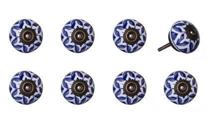 Set of Eight Blue And White Ceramic And Metal Drawer Pull Knobs