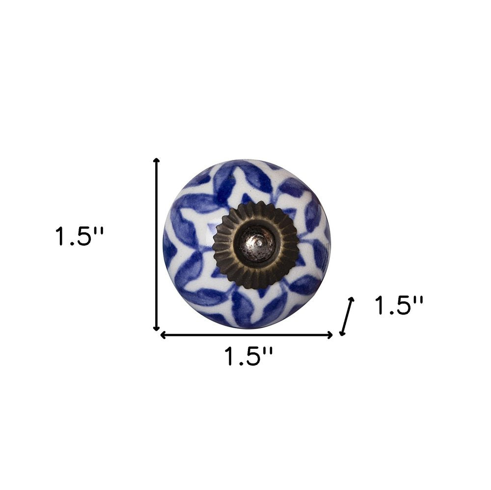Set of Eight Blue And White Ceramic And Metal Drawer Pull Knobs