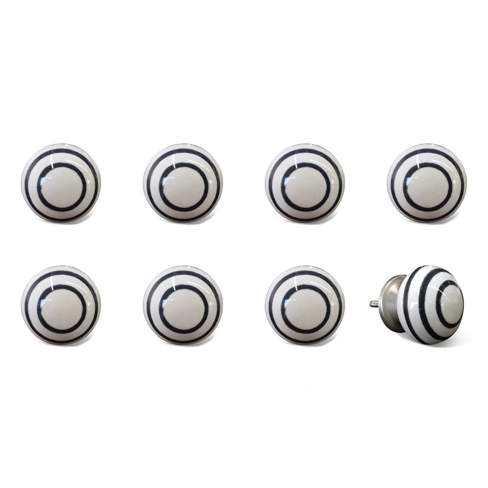 Set of Eight Black And White Ceramic And Metal Drawer Pull Knobs