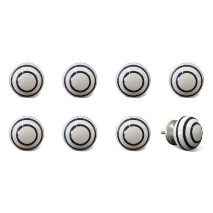 Set of Eight Black And White Ceramic And Metal Drawer Pull Knobs
