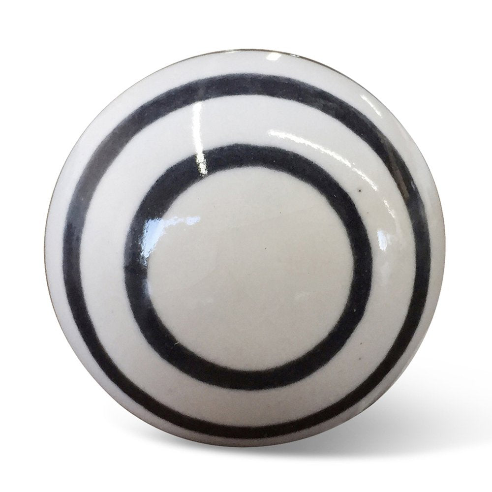 Set of Eight Black And White Ceramic And Metal Drawer Pull Knobs