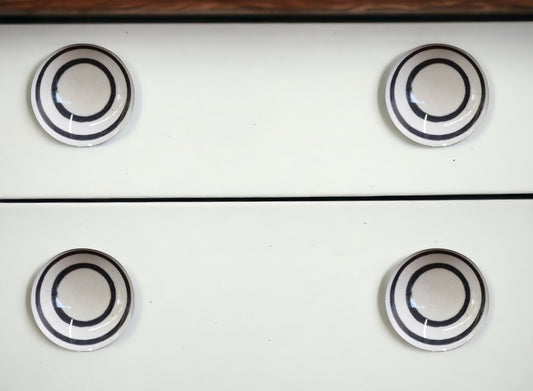Set of Eight Black And White Ceramic And Metal Drawer Pull Knobs