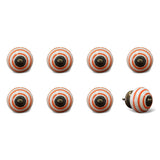 Set of Eight Orange And White Ceramic And Metal Drawer Pull Knobs