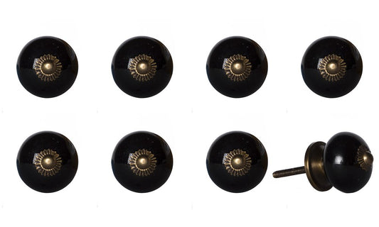 Set of Eight Brown And Black Ceramic And Metal Drawer Pull Knobs
