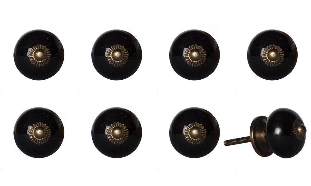 Set of Eight Brown And Black Ceramic And Metal Drawer Pull Knobs