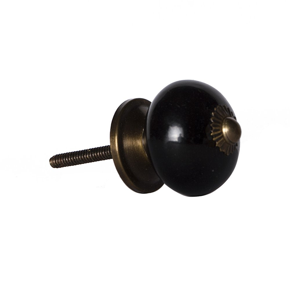 Set of Eight Brown And Black Ceramic And Metal Drawer Pull Knobs