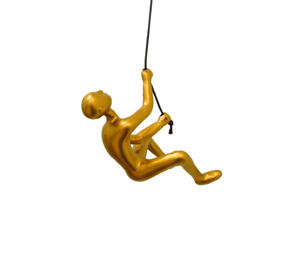 Set of Two Gold Resin Climbing Man Hanging Dimensional Sculpture