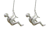 Set of Two Silver Resin Climbing Man Hanging Dimensional Sculpture