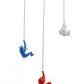 Set of Three Blue Red And White Resin Climbing Man Hanging Dimensional Sculpture