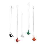 Set of Five Black Green Orange Red And White Resin Climbing Man Hanging Dimensional Sculpture