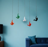 Set of Five Black Green Orange Red And White Resin Climbing Man Hanging Dimensional Sculpture