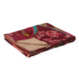 50" X 70" Orange And Yellow Floral Cotton Quilted Kantha Throw Blanket with Embroidery