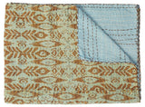 50" X 70" Green Orange And Teal Cotton Quilted Abstract Throw Blanket with Embroidery