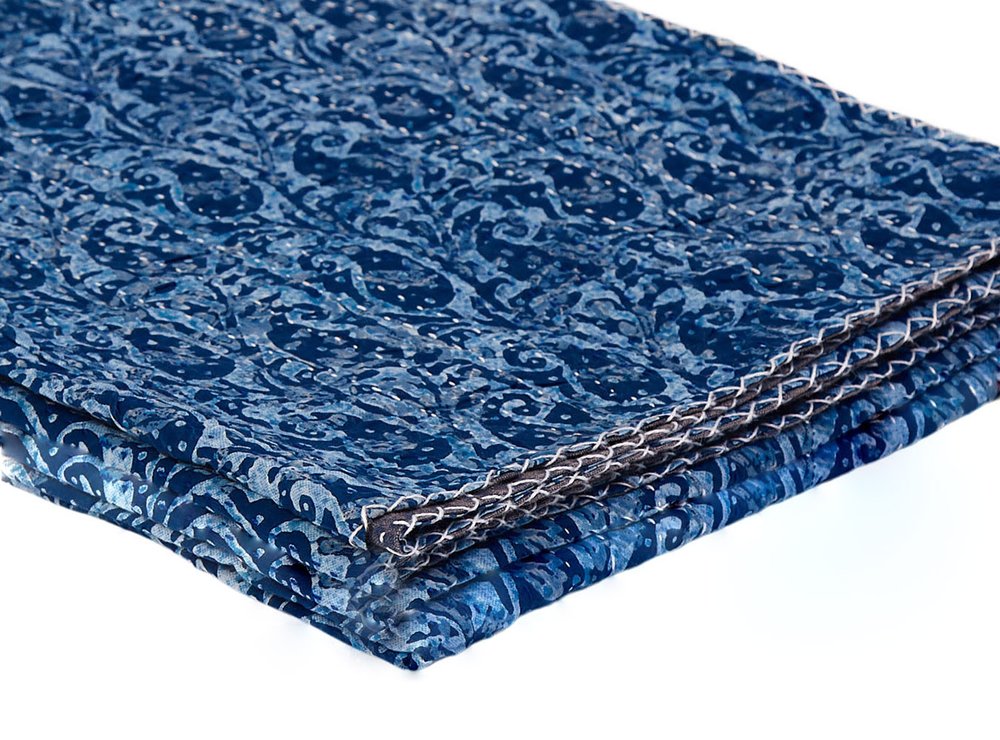 50" X 70" Blue Paisley Cotton Quilted Kantha Throw Blanket with Embroidery
