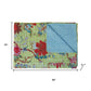 50" X 70" Green And Red Floral Cotton Quilted Kantha Throw Blanket with Embroidery