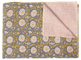 50" X 70" Gray And Yellow Floral Cotton Quilted Kantha Throw Blanket with Embroidery
