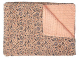 50" X 70" Peach And Gray Floral Cotton Quilted Kantha Throw Blanket with Embroidery