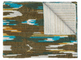 50" X 70" Brown And Blue Ikat Cotton Quilted Kantha Throw Blanket with Embroidery
