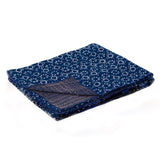 50" X 70" Blue And Off White Geometric Cotton Quilted Kantha Throw Blanket with Embroidery