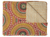 50" X 70" Brown And Beige Abstract Cotton Quilted Kantha Throw Blanket with Embroidery