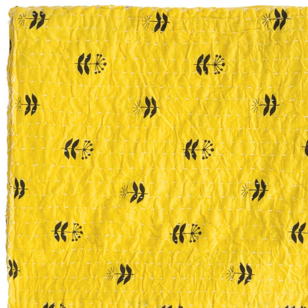 50" X 70" Red Floral Cotton Quilted Kantha Throw Blanket with Embroidery