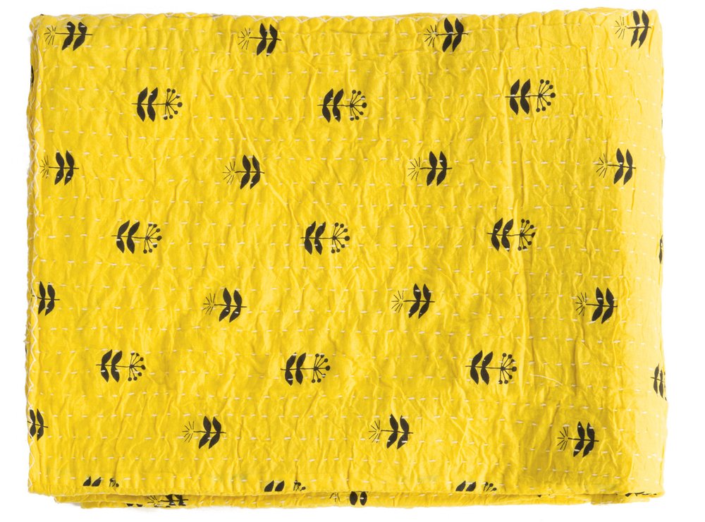 50" X 70" Red Floral Cotton Quilted Kantha Throw Blanket with Embroidery