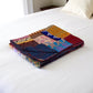50" X 70" Blue Red And Yellow Patchwork Silk Quilted Kantha Throw Blanket with Embroidery