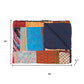 50" X 70" Blue Red And Yellow Patchwork Silk Quilted Kantha Throw Blanket with Embroidery