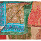50" X 70" Tan And Beige Patchwork Silk Quilted Kantha Throw Blanket with Embroidery