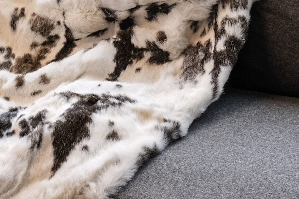 50" X 60" Brown And White Rabbit Fur Plush Throw Blanket