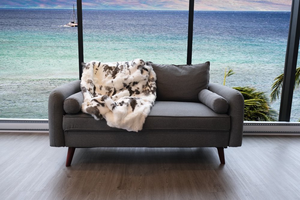 50" X 60" Brown And White Rabbit Fur Plush Throw Blanket