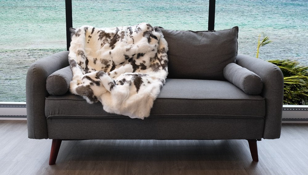 50" X 60" Brown And White Rabbit Fur Plush Throw Blanket