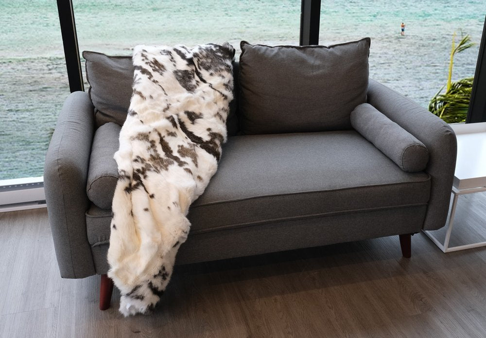 50" X 60" Brown And White Rabbit Fur Plush Throw Blanket