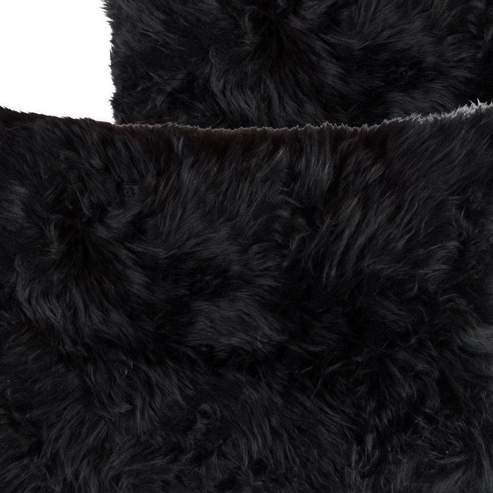 Set of Two 12" X 20" Black Sheepskin Lumbar Throw Pillows