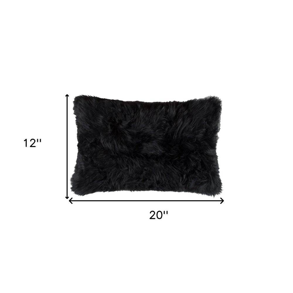 Set of Two 12" X 20" Black Sheepskin Lumbar Throw Pillows