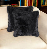 Set of Two 18" Black Sheepskin Throw Pillows