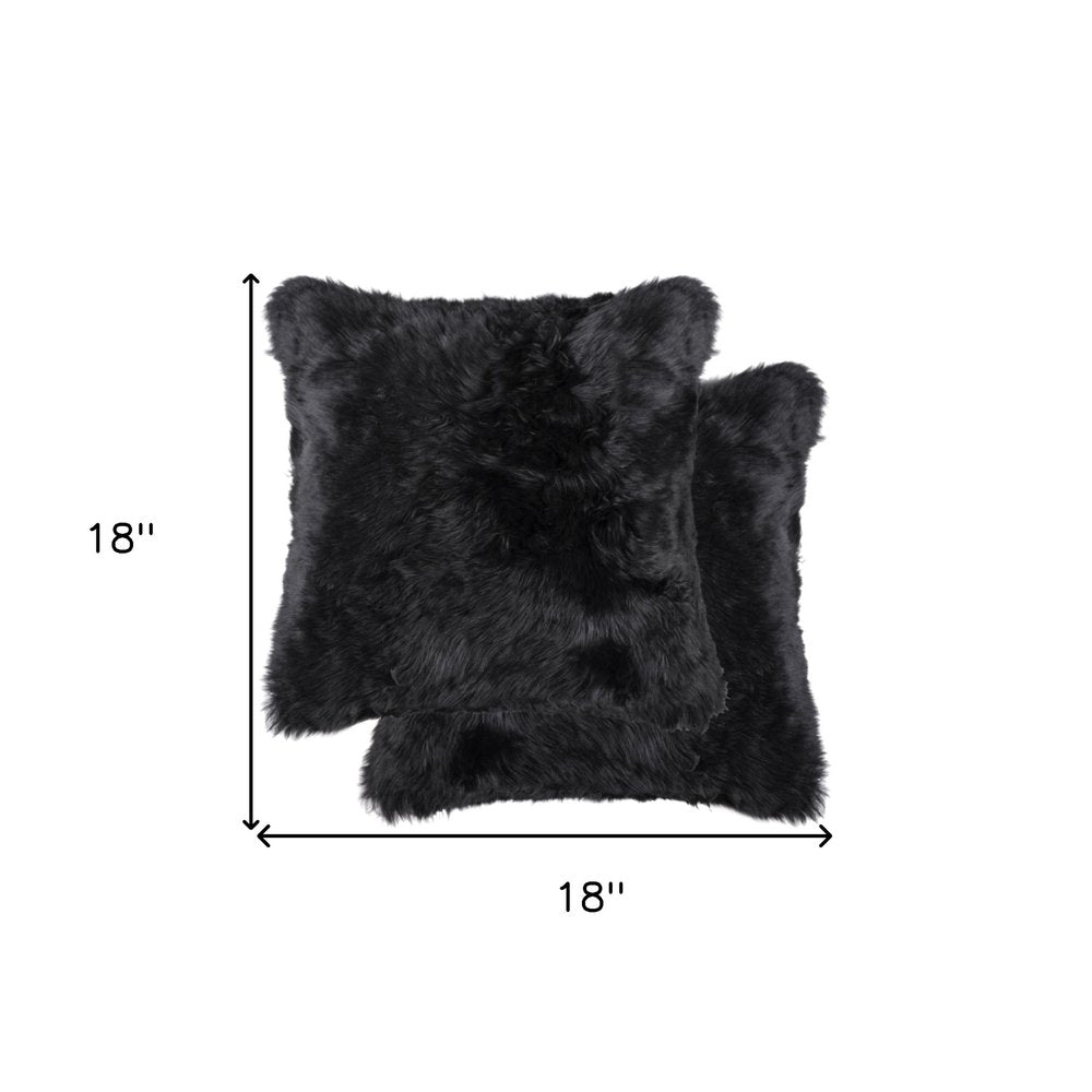 Set of Two 18" Black Sheepskin Throw Pillows