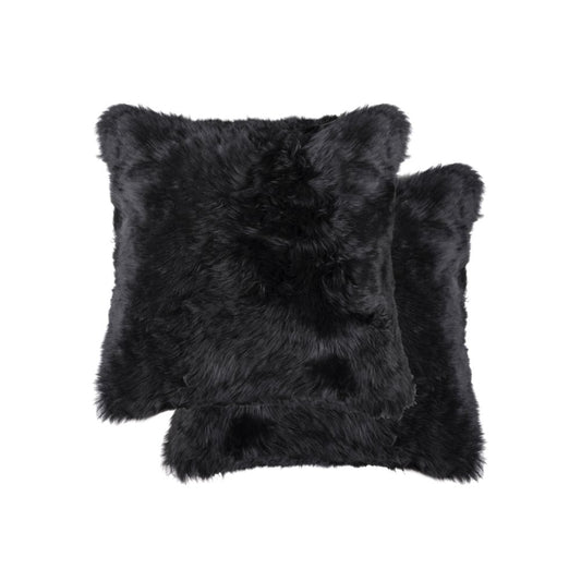Set of Two 18" Black Sheepskin Throw Pillows