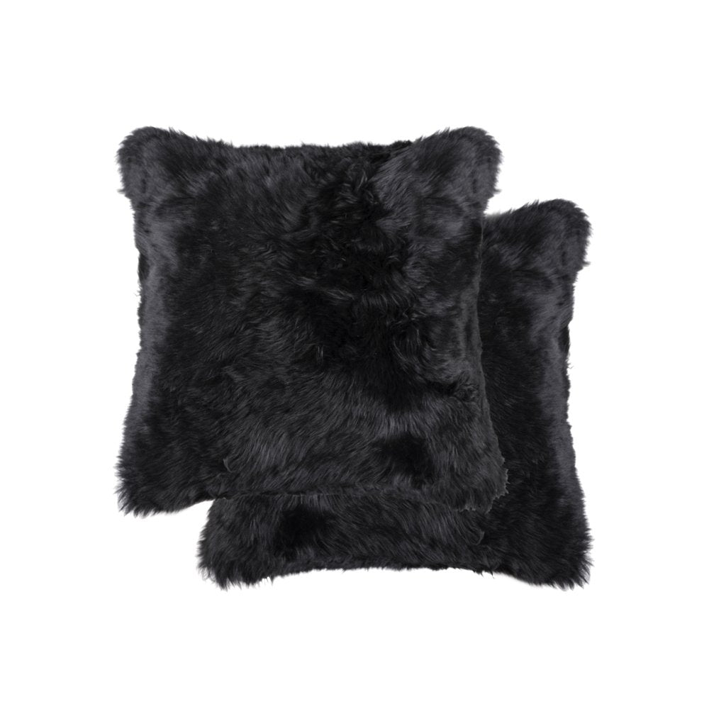 Set of Two 18" Black Sheepskin Throw Pillows