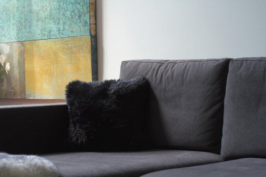 Set of Two 18" Black Sheepskin Throw Pillows