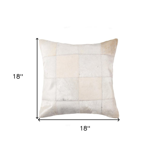 18" Off White Geometric Cowhide Throw Pillow