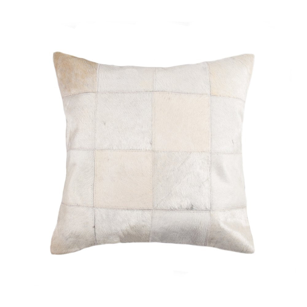 18" Off White Geometric Cowhide Throw Pillow