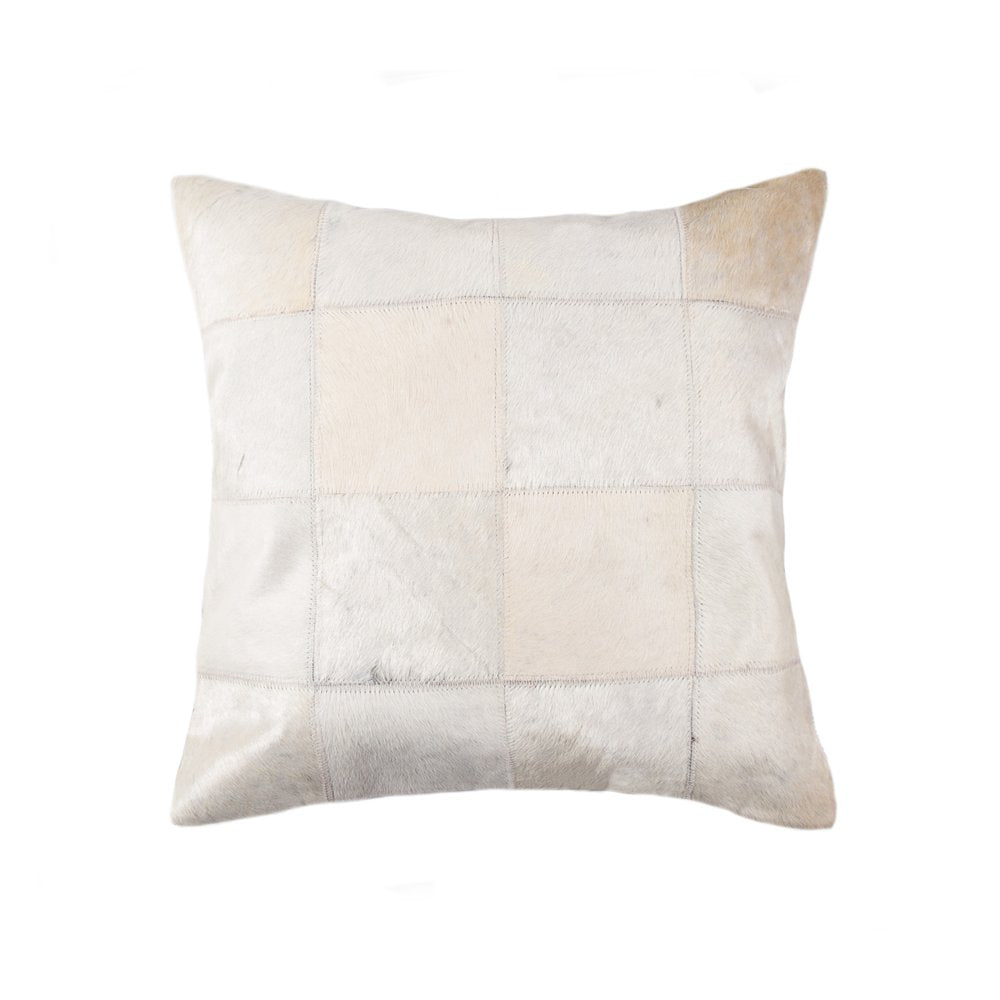 18" Off White Geometric Cowhide Throw Pillow