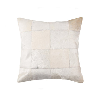 18" Off White Geometric Cowhide Throw Pillow