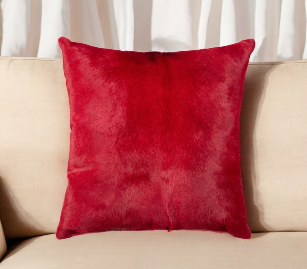 18" Wine Cowhide Throw Pillow