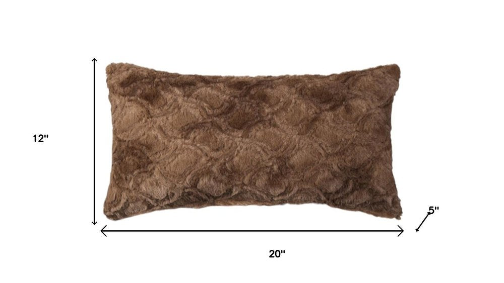 Set of Two 12" X 20" Brown Faux Fur Lumbar Throw Pillows