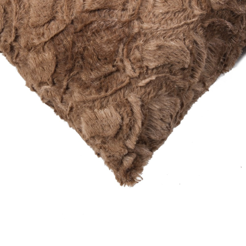 Set of Two 12" X 20" Brown Faux Fur Lumbar Throw Pillows