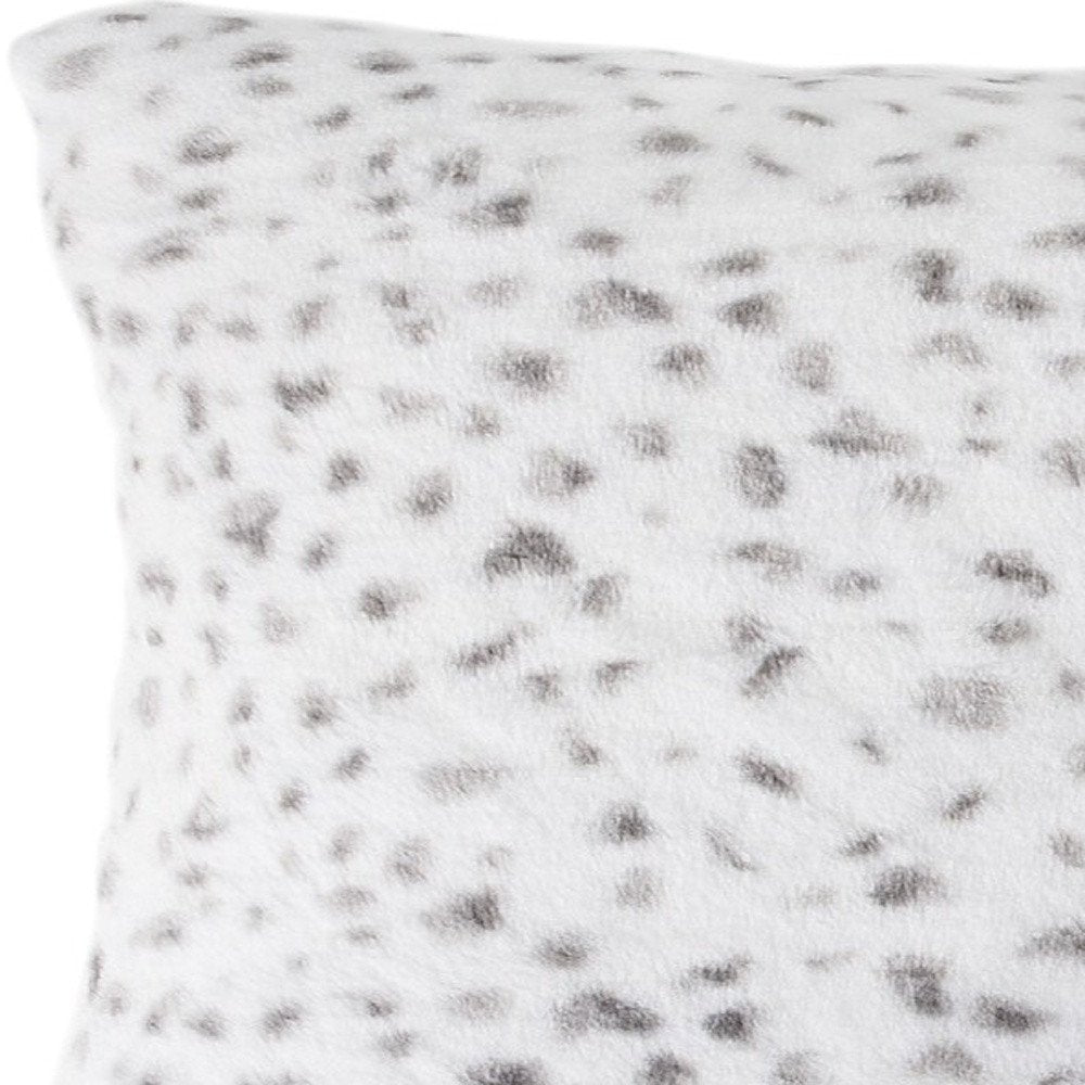 Set of Two 12" X 20" White and Gray Faux Fur Lumbar Throw Pillows